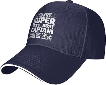 Funny Pon-toon Captain Pon-toon Boat Captain Lovers Gifts Trucker Hat Cotton Dad Hats for Men Women Snapback Cap One Size Navy Blue
