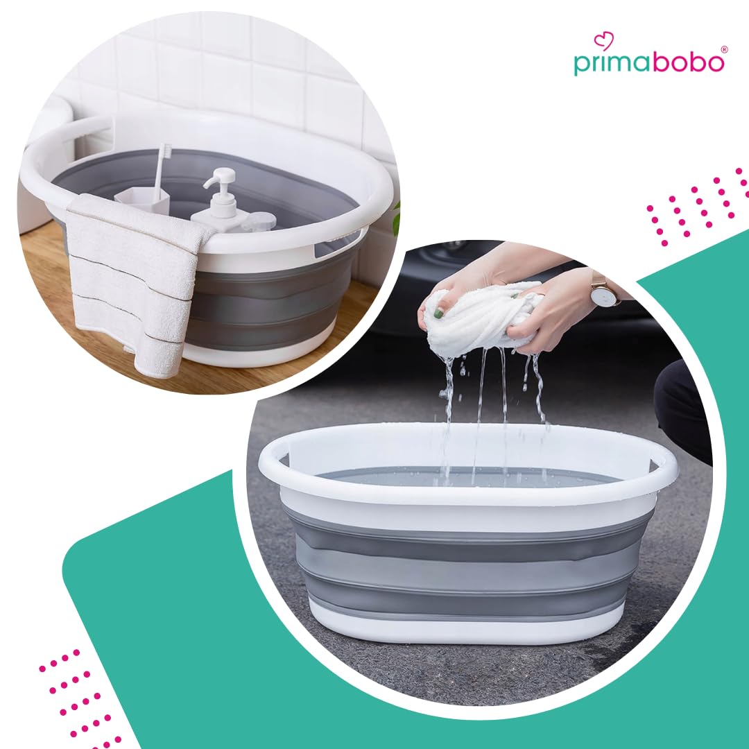 Primabobo Baignoire pliable pour bébé - Grand bol pliable - Bac de lavage pliable - Bac de lavage en plastique peu encombrant... (LB_14), gris