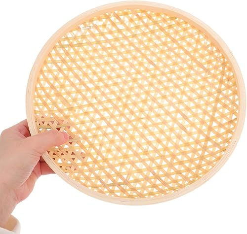 Miniatura 5 de Kichvoe Cesta redonda de bambú – Bandeja de servir tejida a mano – Soporte de mimbre tejido para alimentos y verduras, cesta de pared plana para