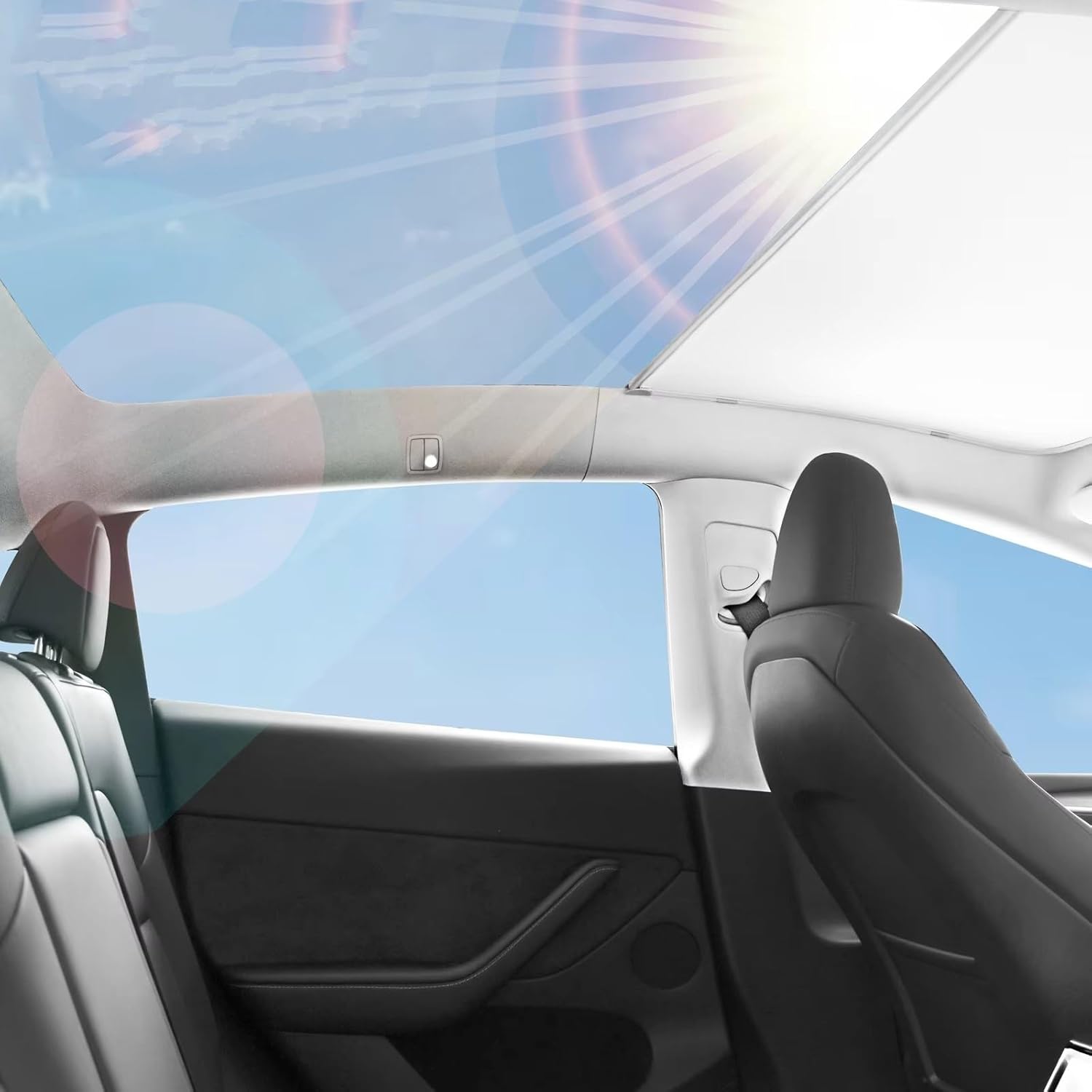 車のサンバイザー サンシェードルーフブロック 紫外線バックル固定 たるみなし 隙間なし 折りたたみ式 モデルY 2020 2021