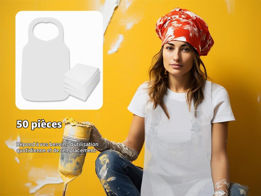 50 PCS Bavoirs Adultes Jetables, Imperméables et Pratiques - Grand Bavoir Pour Hommes et Femmes - Pour Manger, Peindre