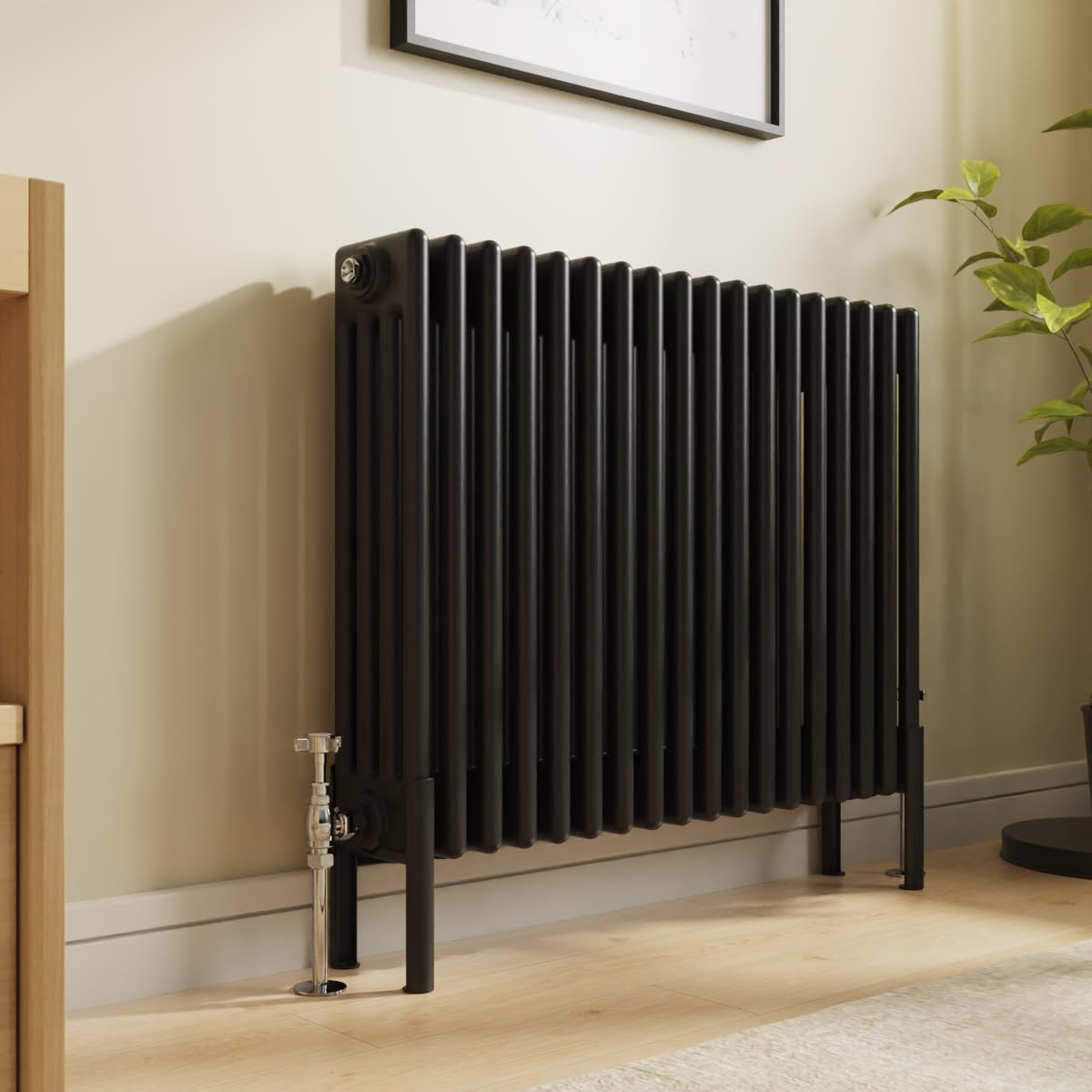 Nrg Black Traditional 4 Column Horizontal Radiator 600X830mm Central Heating Radiators