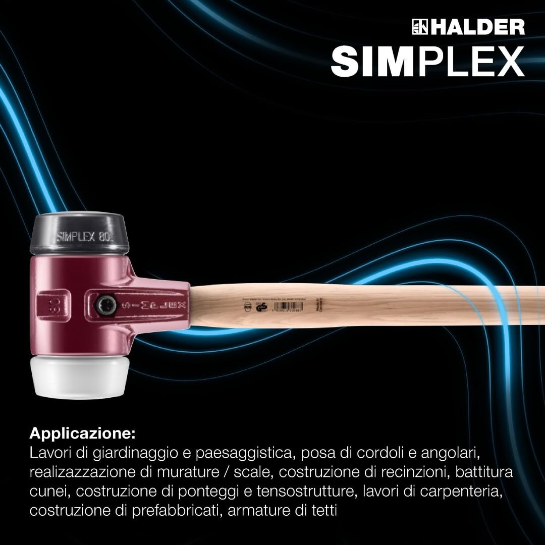 Simplex 3027.061 - Martello da proposta, composizione in gomma super plastica, con alloggiamento in ghisa malleabile e manico in hickory, diametro 60 mm