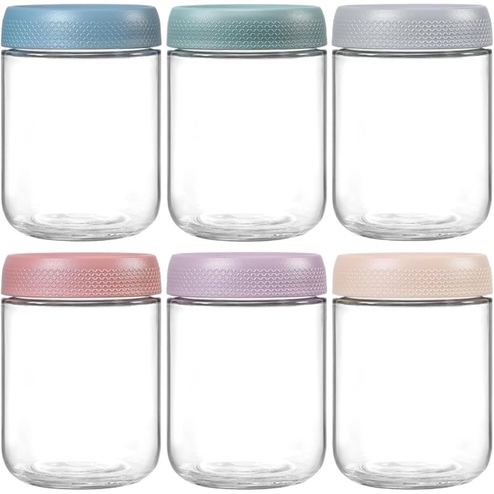 Barattolo per fiocchi d’avena notturni Contenitori di avena notturna da 6 pezzi 500 ml con coperchio, barattoli vetro chiusura ermetica, insalata, for snack, yogurt, spezie, zucchero