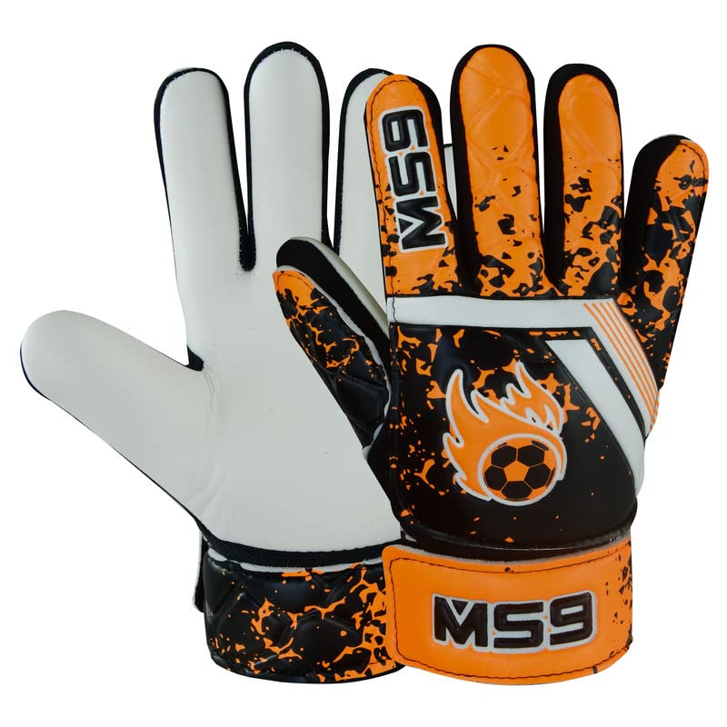 MS9 Kids Boys Children's Junior Football Goalkeeper Sports Soccer Goalie Gloves, Orange, Size 2 - Age 4 to 5 Years