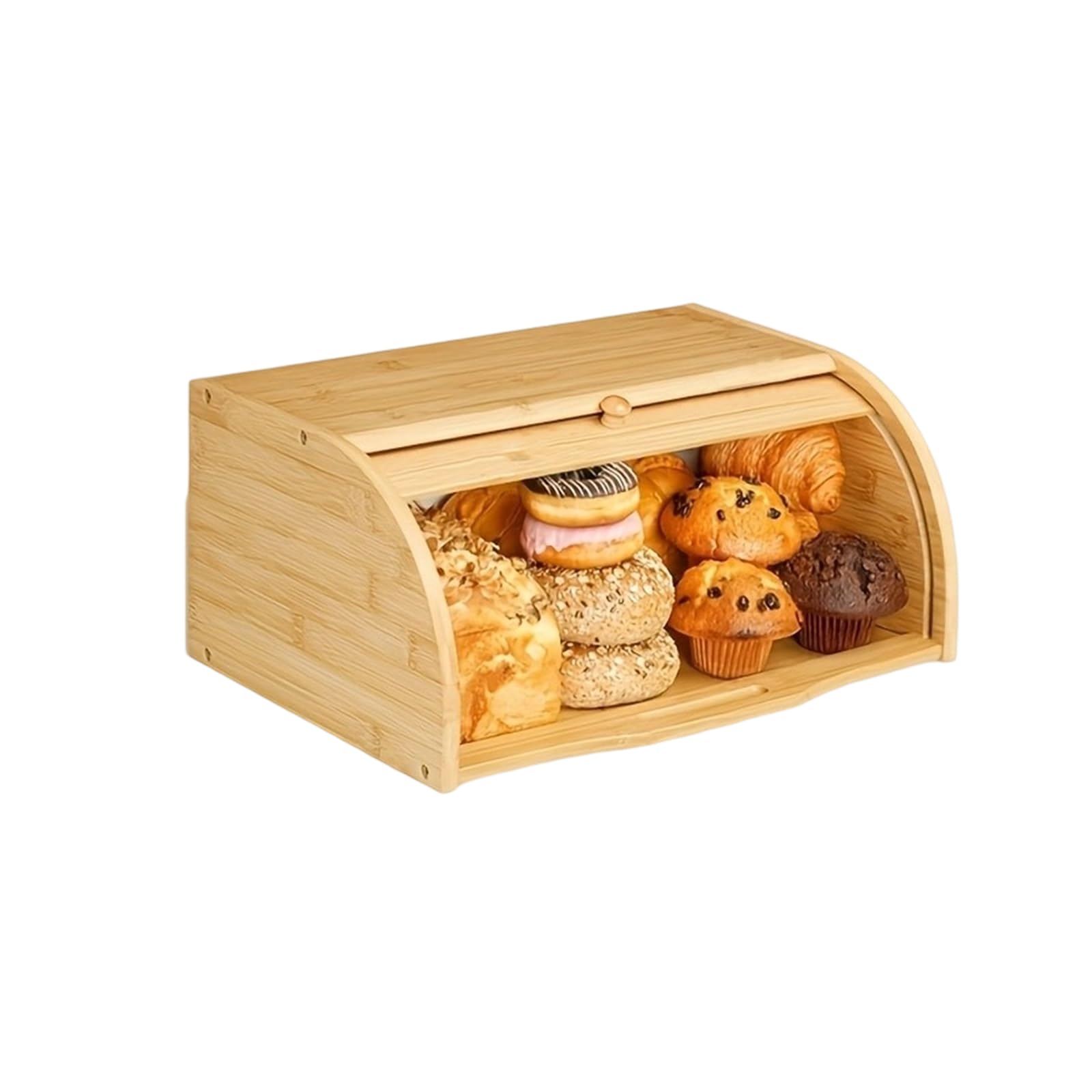 Portapane in Bambù Grande 40x27x18cm, Coperchio Arrotolabile