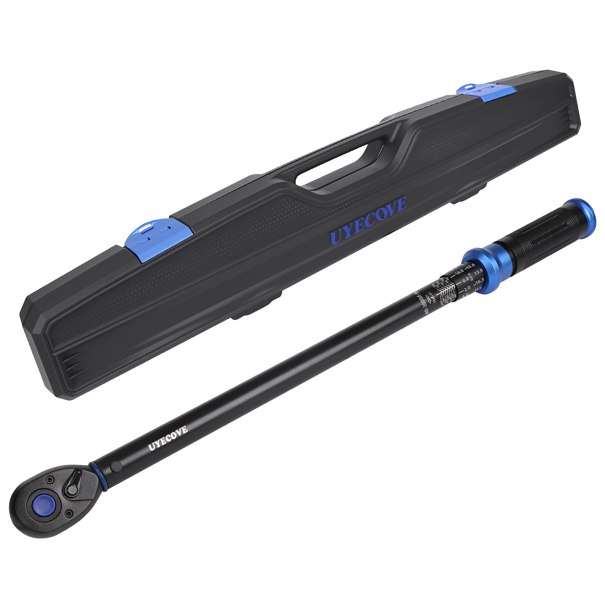 Llave dinamométrica de clic de 1/2 pulgada, llave dinamométrica profesional de doble dirección de 25-250 pies. LB/33.9-339N.M, escalas de doble rango graduadas en FT.LB y N.M, azul