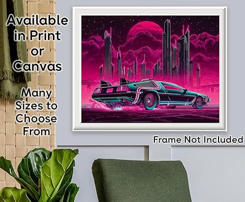 Miniatura 2 de Back to the Present - Cyberpunk DeLorean 18x24 Stretched Canvas, Retro-Futuristic Neon City Poster, Futuristic Time-Travel Car Art, Sci-Fi Wall Art,