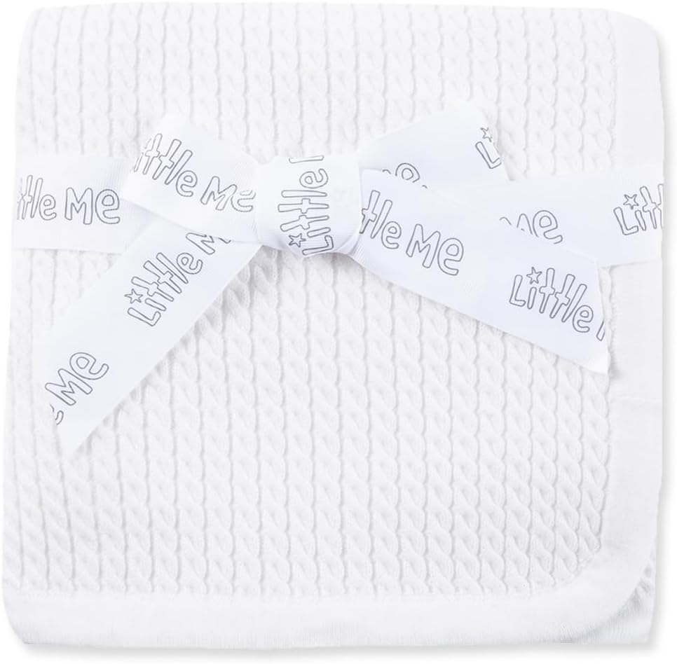 Little Me Baby Unisex White Cable Knit Swaddling Receiving Blanket, 30 X 27 inches, 100% Cotton Baby Blankets Little Me Baby Unisex White Cable Knit Swaddling Receiving Blanket, 30 X 27 inches, 100% Cotton Baby Blankets