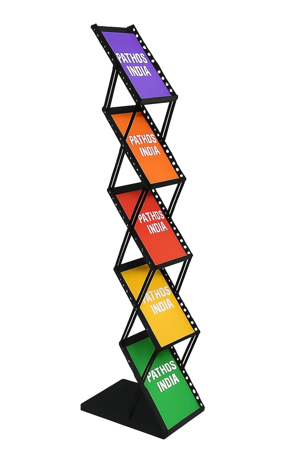 PATHOS INDIA Zigzag Portable Foldable Brochure Catalogue Magazine Display Stand – 5 Tier Black Rack for Exhibitions, Offices, Trade Shows & Events-image-5