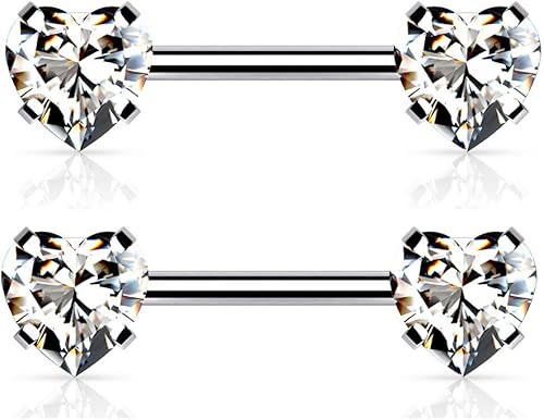 Pierced Owl - Juego de puntas de acero inoxidable de 14 G, sin rosca, con forma de corazón de cristal, se venden por par