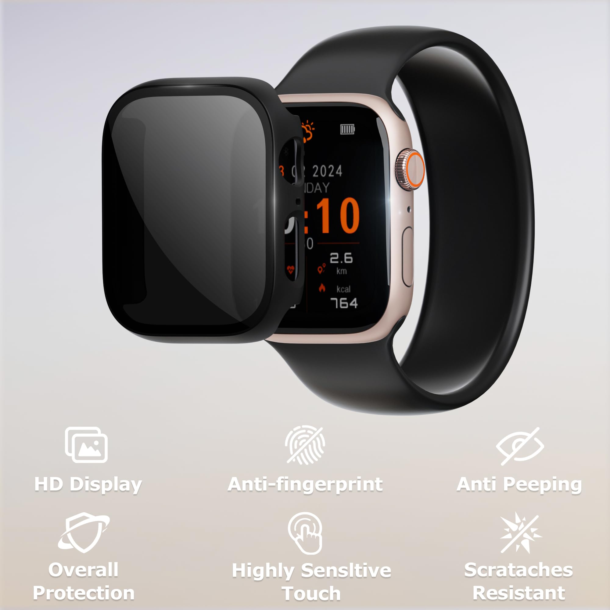 LINTEKER for Apple Watch Series 9/8/7 Privacy Screen Protector Case 41mm - Image 4