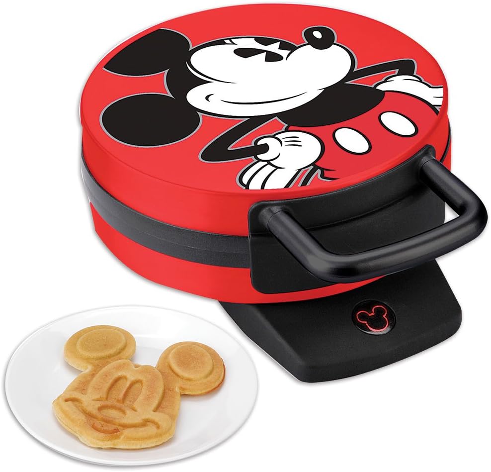 Disney Mickey Mouse Non-Stick Electric Waffle Maker, Red and Black