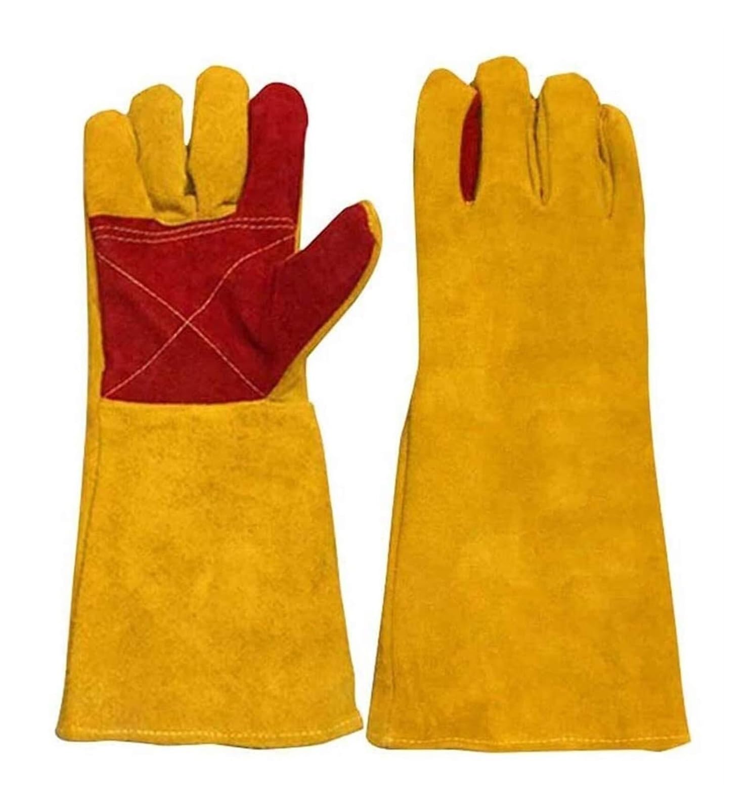 Safety Work Gloves, Heat & Fire Leather Forge Welding Gloves With Long Sleeve Mitts For BBQ,Fireplace,Baking,Furnace,Stove,Pot Holder,Animal Handling Glove(35cm)