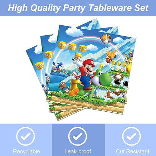 Miniatura 3 de 40 suministros de fiesta de Mario incluyen 20 platos, 20 servilletas para la decoración de fiesta de cumpleaños de Mario