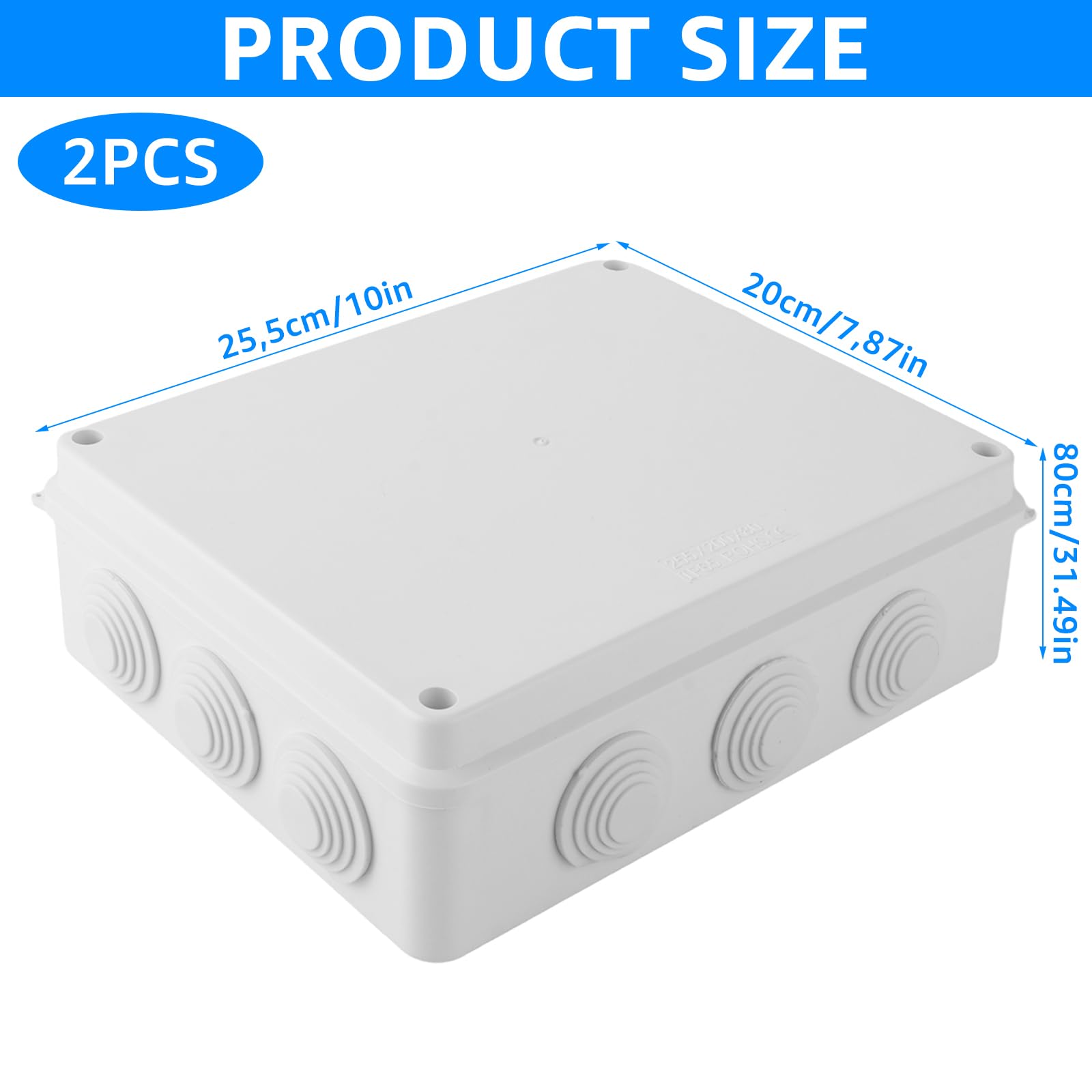 JMIATRY 2 Stück Verteilerdose Aufputz, Abzweigdose Aufputz Weiß, 255x200x80mm Abzweigdose Wasserdicht IP68, ABS-Elektrokasten Abzweigkasten Kabelabzweigkasten wasserdicht
