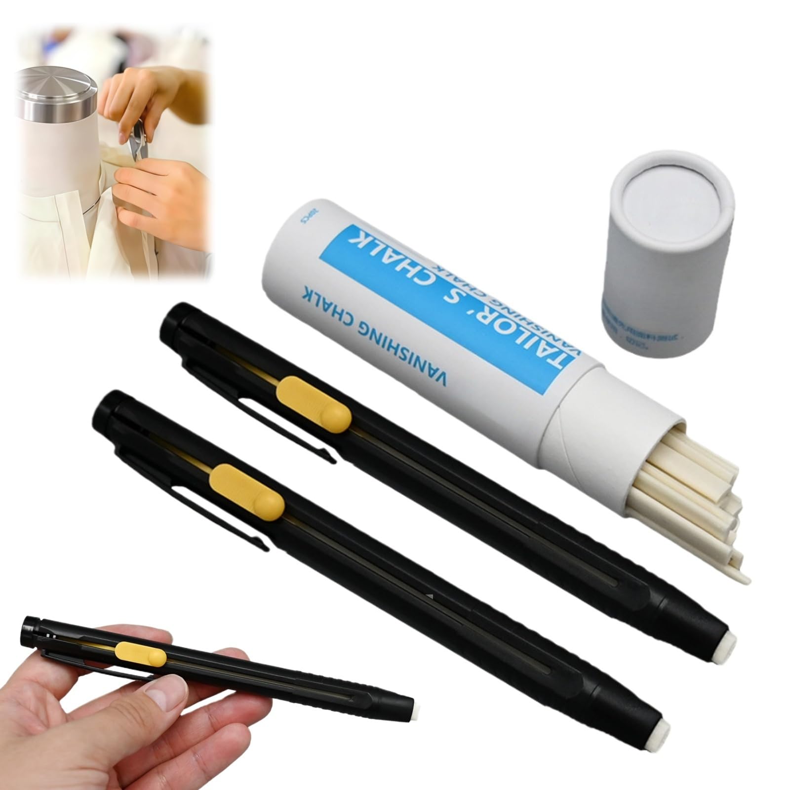 Xunzhi Heat Erasable Fabric Markers for Sewing,Quilting Chalk Pens,Washable & Refillable Fabric Marker,Tailors Chalk for Sewing & Embroidery,Ideal for Cotton & Knitted Fabrics(2 Pens + 20 Refills)