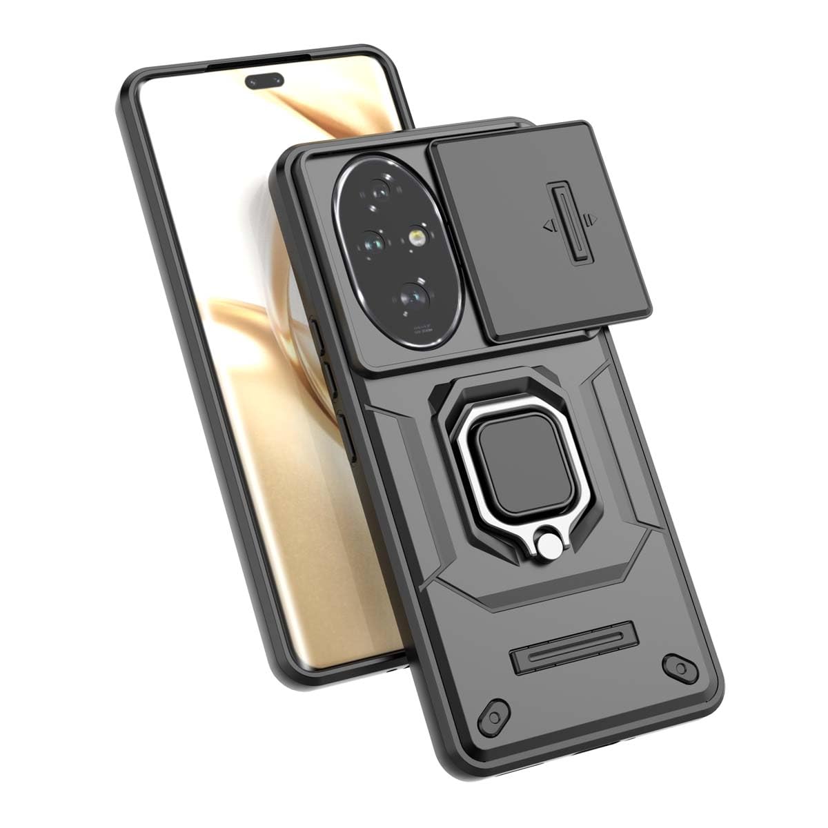 Yutwo Cover per Honor 200 Lite con Cordino, Elettrolitico Cuore Custodia per Honor 200 Lite con Tracolla, Antiurto Donna Cuore Cover per Honor 200 Lite Cordino -Nero