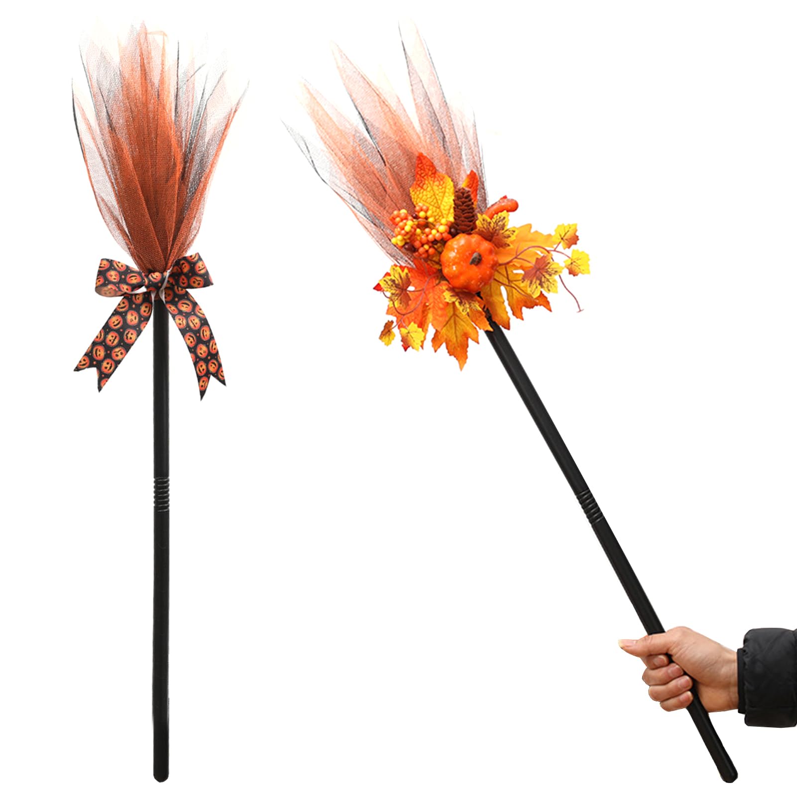2PCS Halloween Witch Broom, Cosplay Broom Prop Plastic Broom Props Witch Flying Broomstick with Adjustable Handle Witch Broomstick Halloween Cosplay Costume Accessories (B)