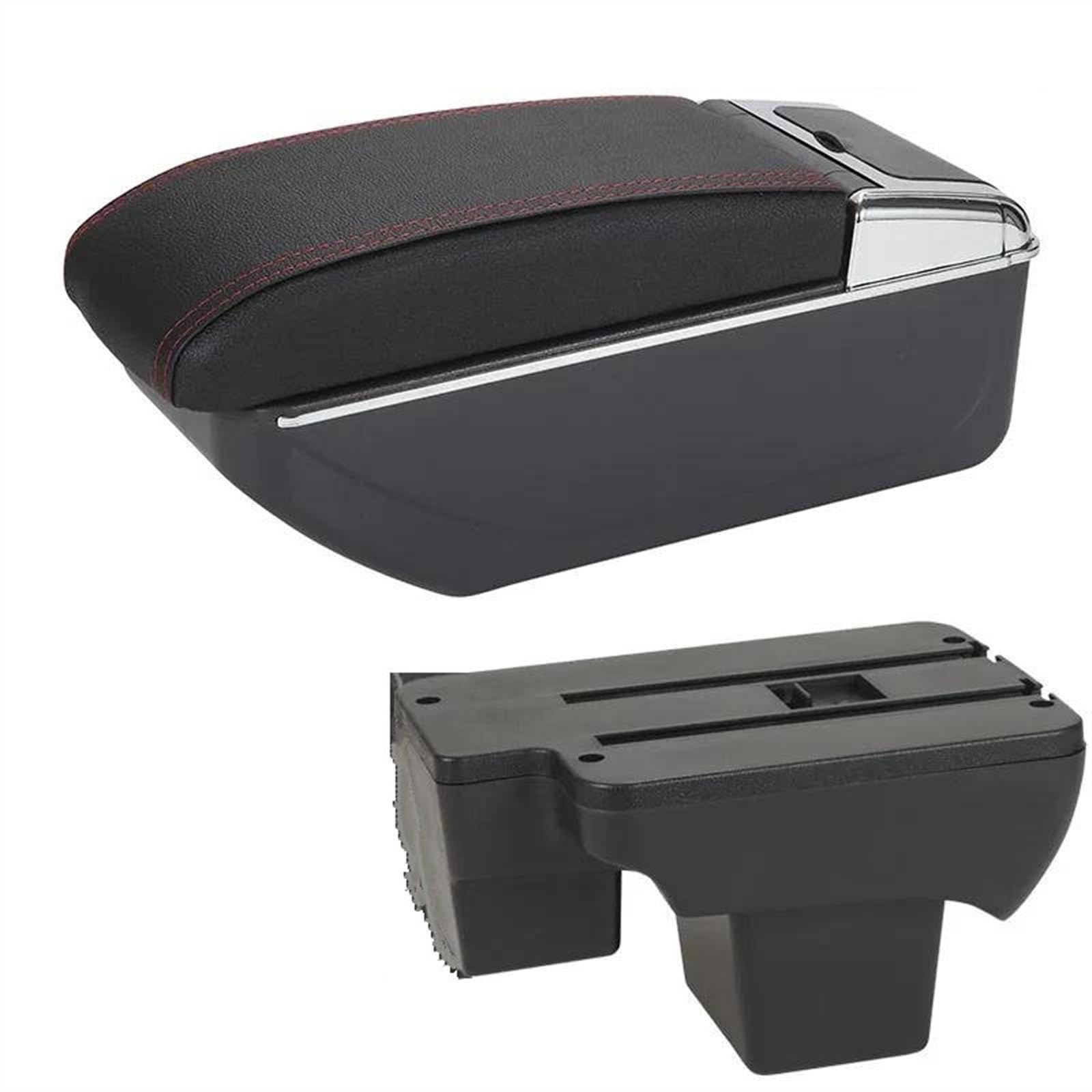 NOHEEU Armrest Box Car Dedicated Retrofit 2020-2024 Storage Parts Accessories For Polo(D1 Black red NoUSB)