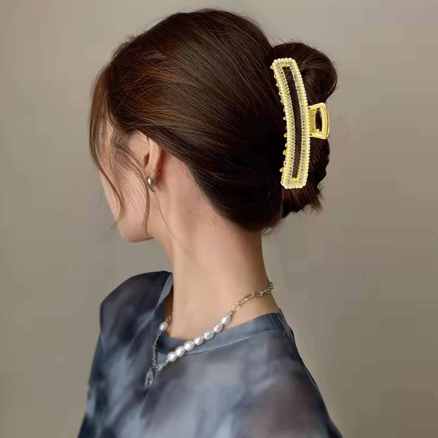 Metal Hair Claw, 3 Pcs Large Claw Clips for Thick Hair Hair Claw Clips with Pearls and Rhinestone - Image 4