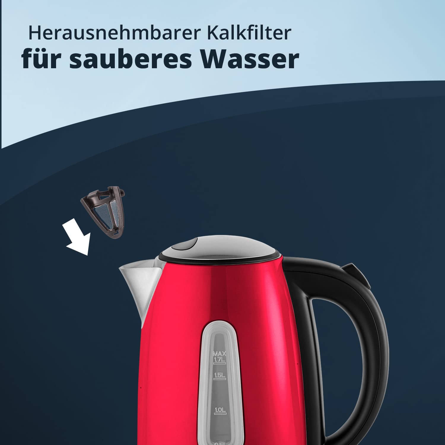 KHG Frühstücksset Wasserkocher Toaster Rot Edelstahl Metallic Chrom 1,7l 2 Toastscheiben