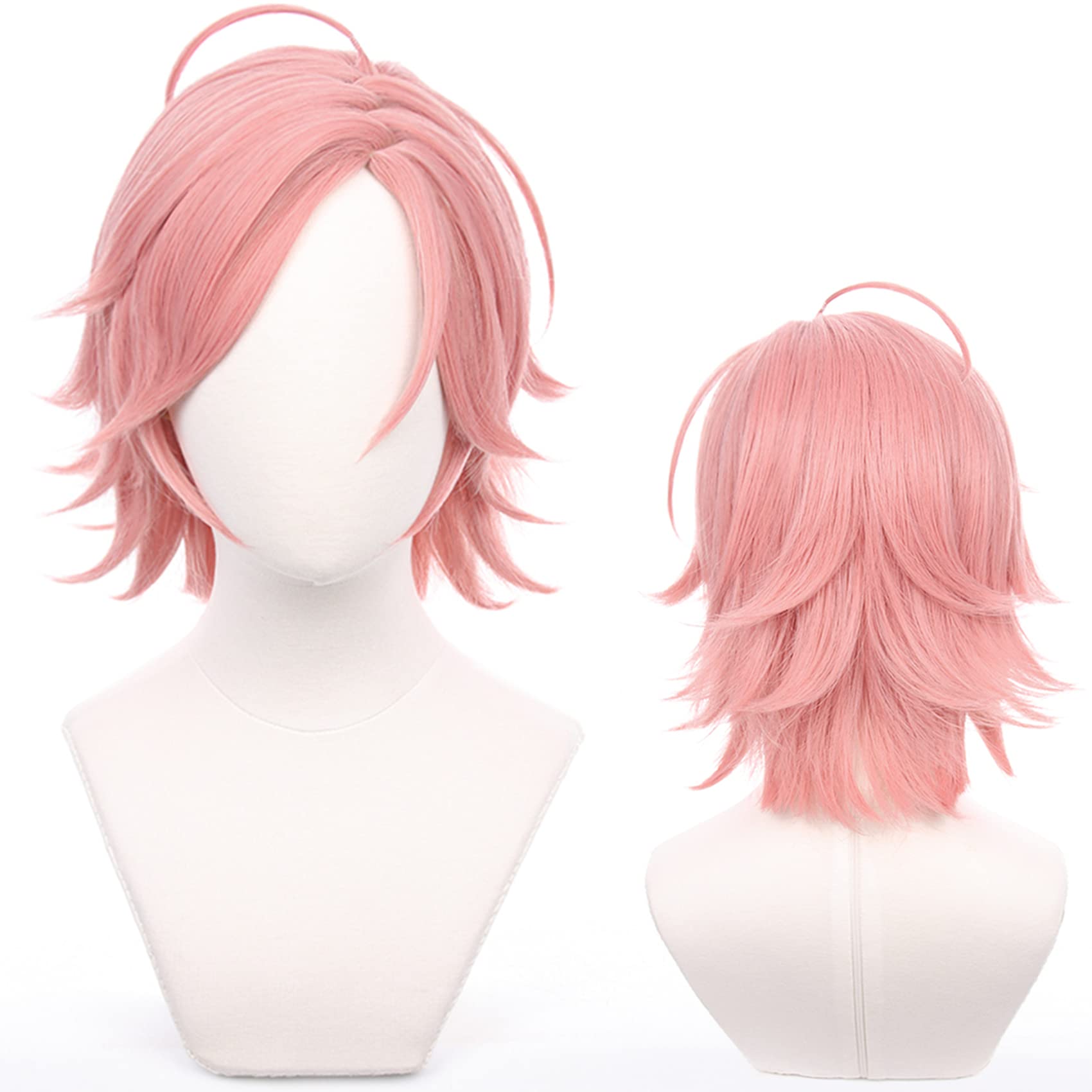Pink Short Wave Wig with Heat Resistant Fiber Synthetic for Women Men Halloween Chiristmas Comic Con Replacement Wigs