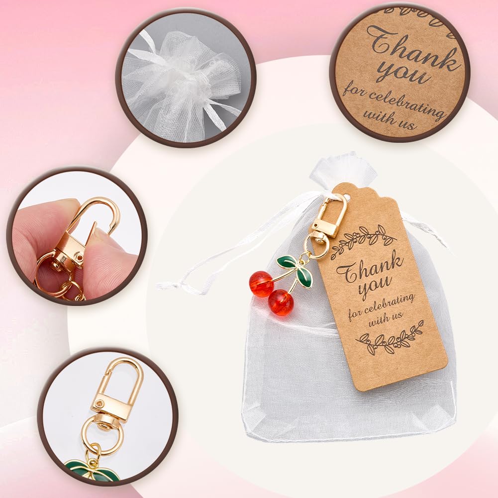 CRASPIRE 24 Set Portachiavi Ciliegia Rossa all'Ingrosso Bomboniera Regali di Nozze con Sacchetto di Organza Etichetta di Ringraziamento Portachiavi di Frutta Ciondolo Accessori Regalo Souvenir