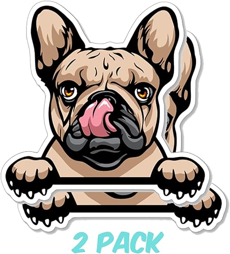 Miniatura 2 de Peeking - Calcomanías de bulldog francés (paquete de 2) de 4 x 4 pulgadas, calcomanías de vinilo para autos, ventanas de automóvil, botellas de