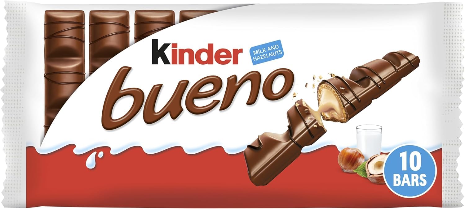 Kinder Bueno Classic Chocolate Bars Multipack, Crispy Wafer with Smooth Milky and Hazelnut Filling, Chocolate Bar With a Unique Taste, Great Chocolate Gift and Coffee Snack, 10 Milk Chocolate Snacks