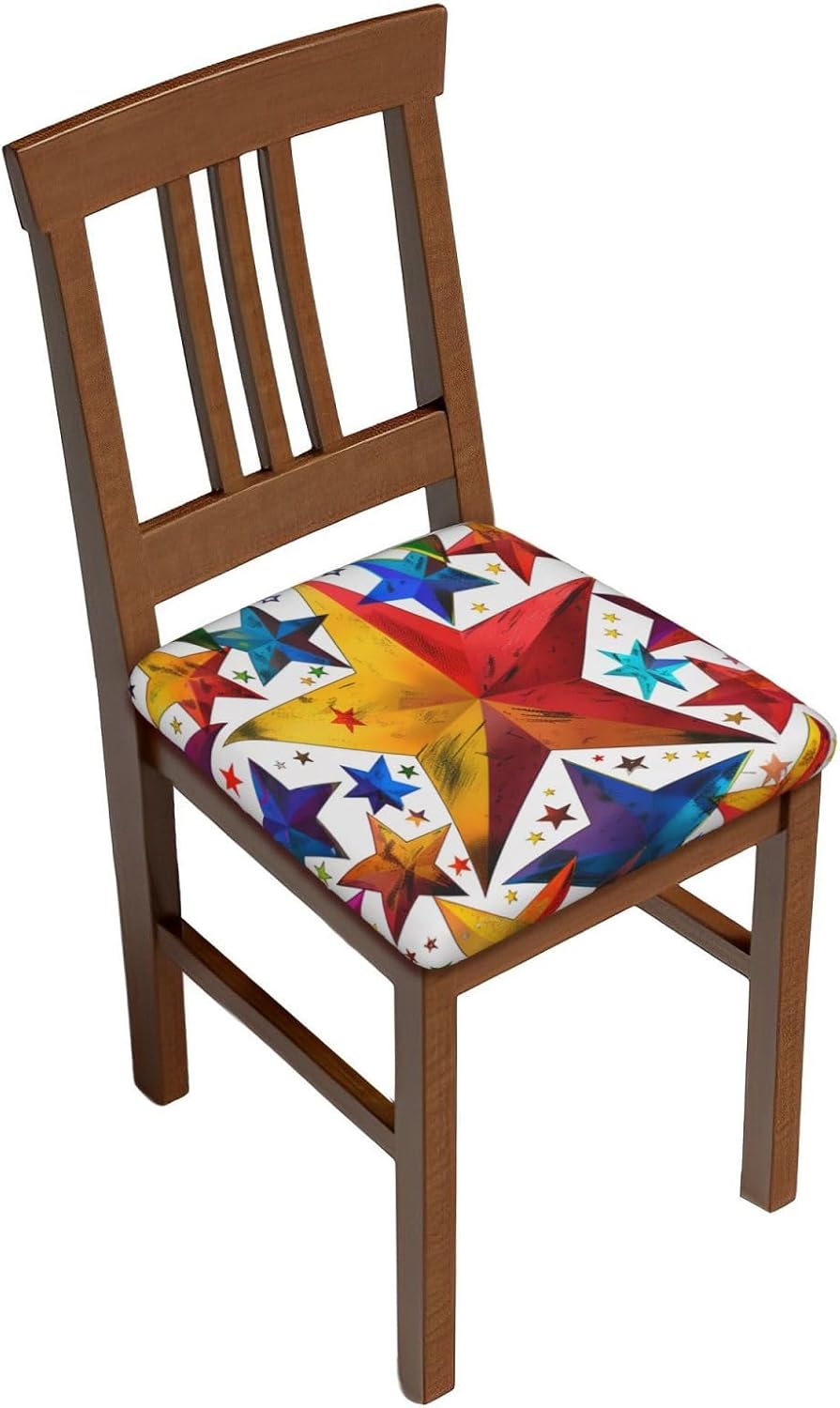 Colorful Star Print Square Cushion Covers 6 Pcs Set Elastic Non-Slip Seat Cushion Slipcovers Pet Furniture Protectors for Chair, Sofa