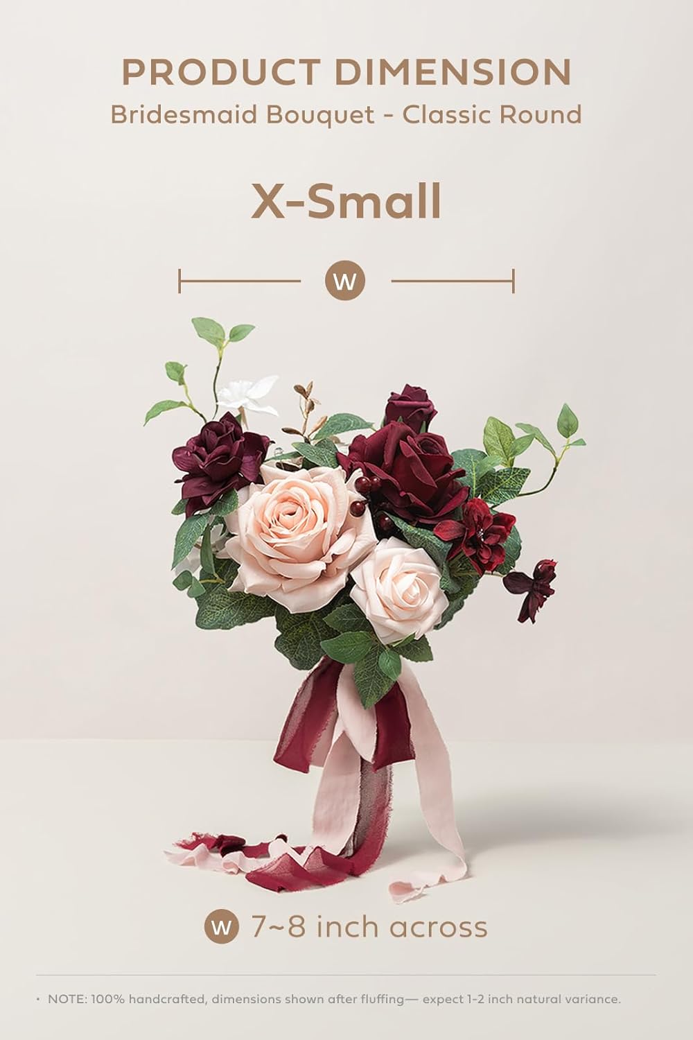 Ling's moment Burgundy Artificial Wedding Flower Bouquets for Bridesmaids Blush Floral Bouquet Mashala Bridesmaid Bouquets with Ribbon Ceremony Anniversary Homecoming,7-inch Diameter