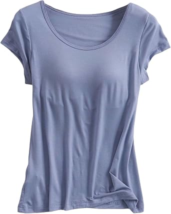 Tshirt with Built in Bra Camisole Tops for Women Built in Bra Short Sleeve Top Basic Layer Vest Top Summer