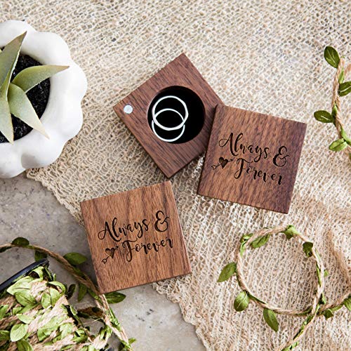 image for MUUJEE Always and Forever Ring Box - Engraved Wooden Ring Box for Wedd