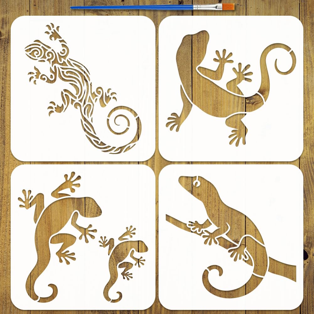 FINGERINSPIRE 4PCS Lizard Painting Stencil 20x20cm Tribal Reptile โ image 1