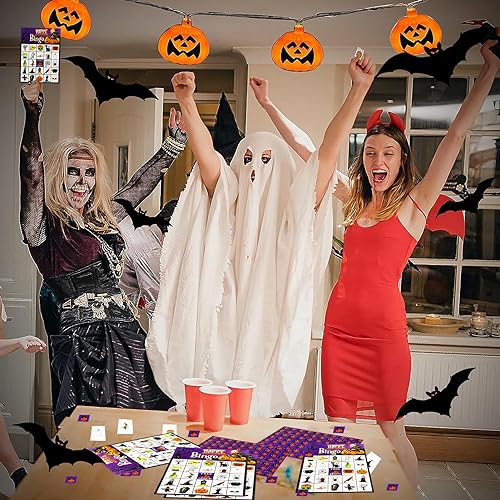 OPEIXSAYKOC Halloween Bingo,Halloween Bingo Party Spielkarten,24 Spieler Spiel Karten,Schule Klassenzimmer Spiele,für Party,Geburtstag Kinder Partyzubehör,Klassenzimmer,Zuhause,Brettspiele