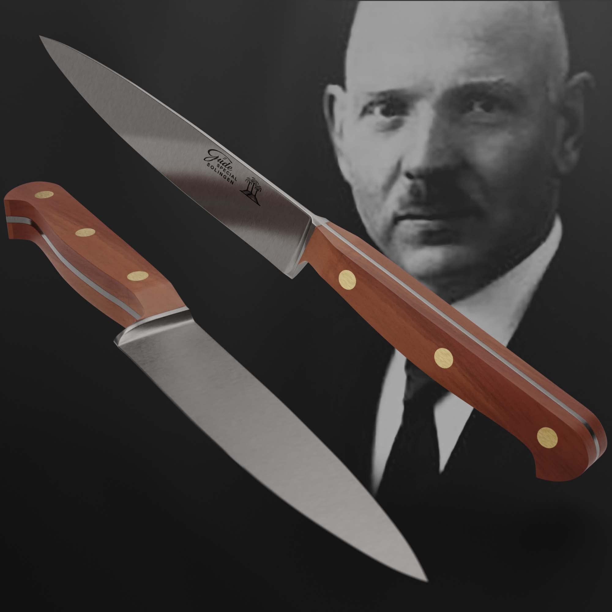 GÜDE Solingen Tradition - Spickmesser geschmiedet, 13 cm, Pflaumenholz, K.GÜDE, Office Messer, Handmade Germany, Braun