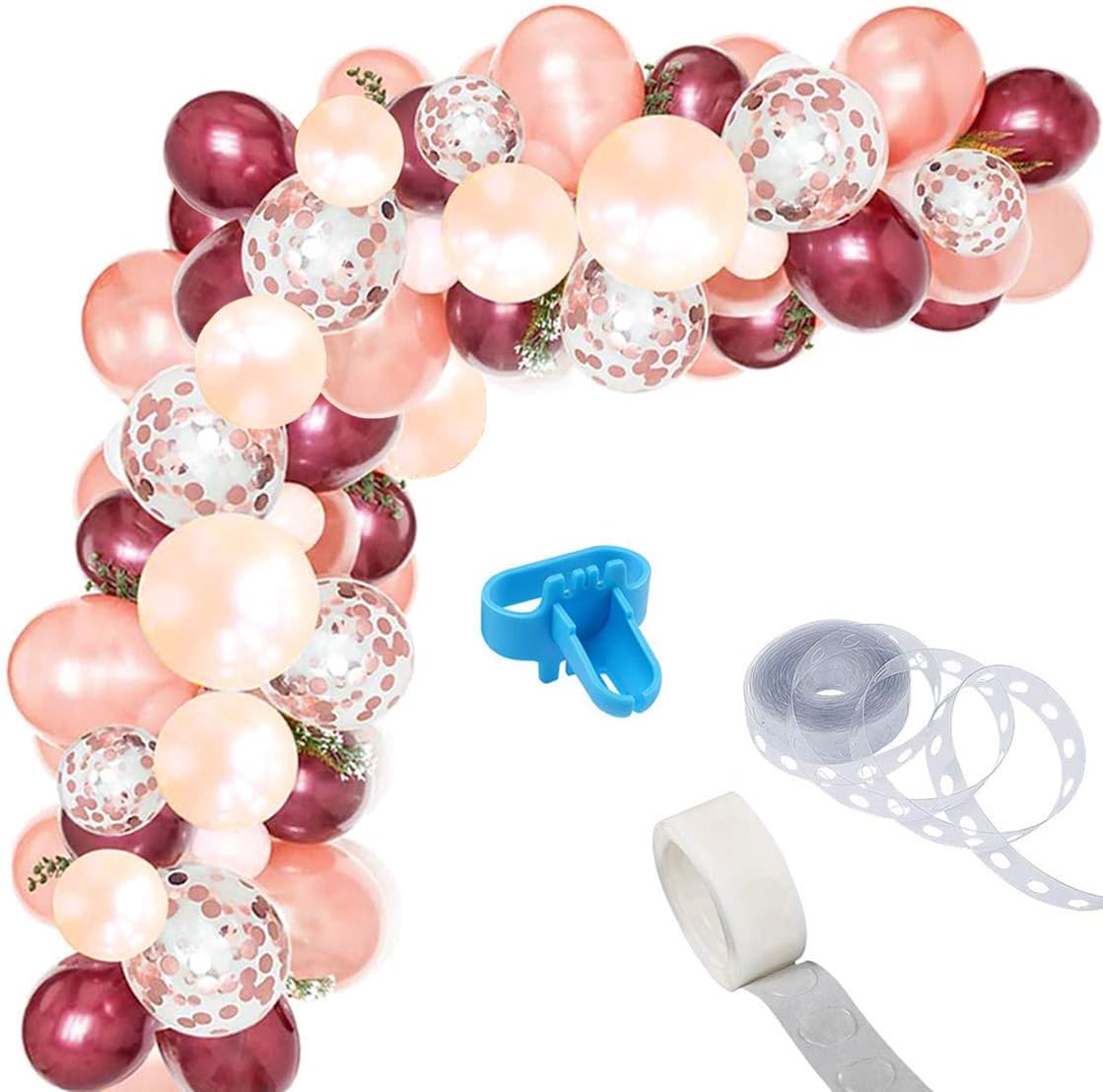 Burgundy Balloon Garland Kit, 12Inch Balloon Garland Including Burgundy,Rose Gold,Peach Pearl & Rose Gold Confetti Assorted Balloons Decorations Backdrop Ideal for Birthday Baby Shower Party