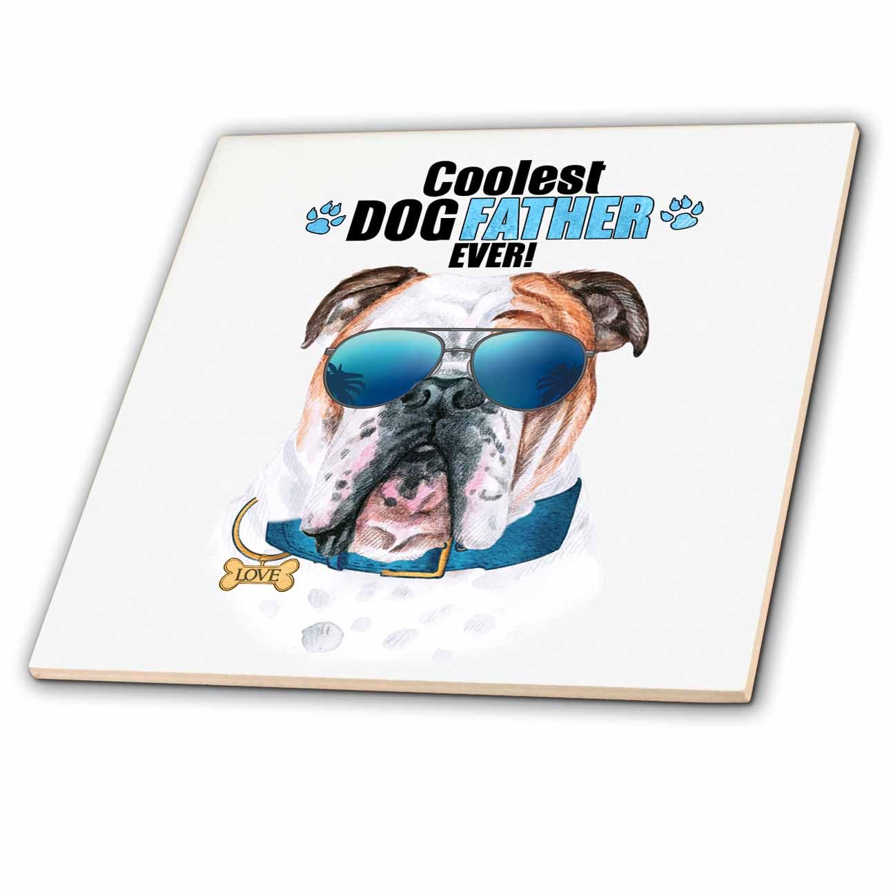 8 Inch Glass Tile - Cool and Funny English Bulldog in Sunglasses for Dogfather Fathers Day Dogs Rule Collection