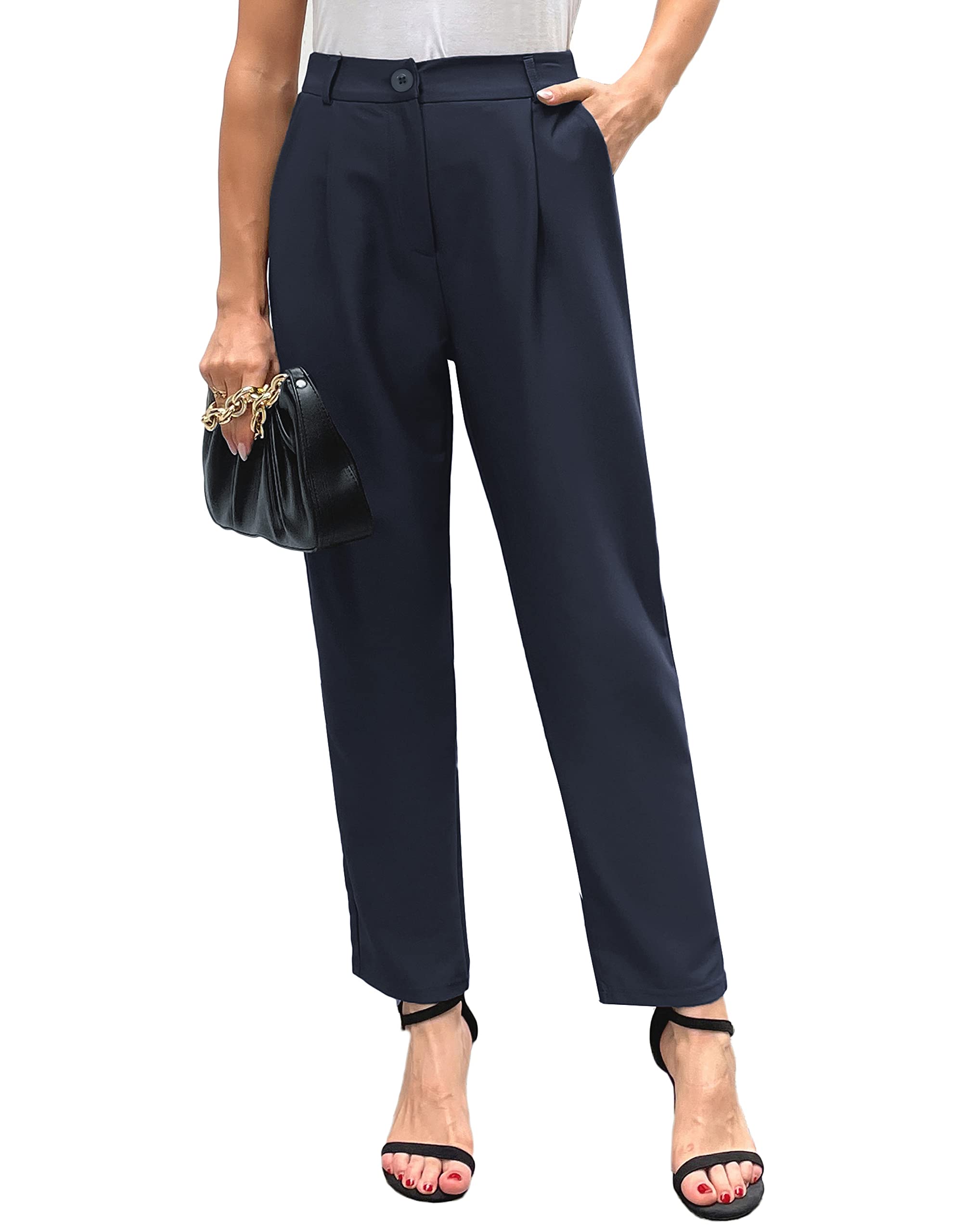 GRACE KARINWomen's Casual Work Pants with Pockets Elastic Waist Plaid Pants