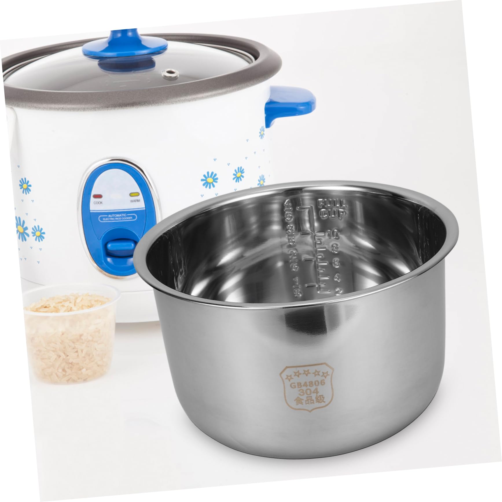 COLLBATH Pentola per Cuociriso Acciaio Inossidabile Design Antiaderente e Multifunzionale Accessorio per Cucina Elettrica Compatibile con Cuociriso Standard