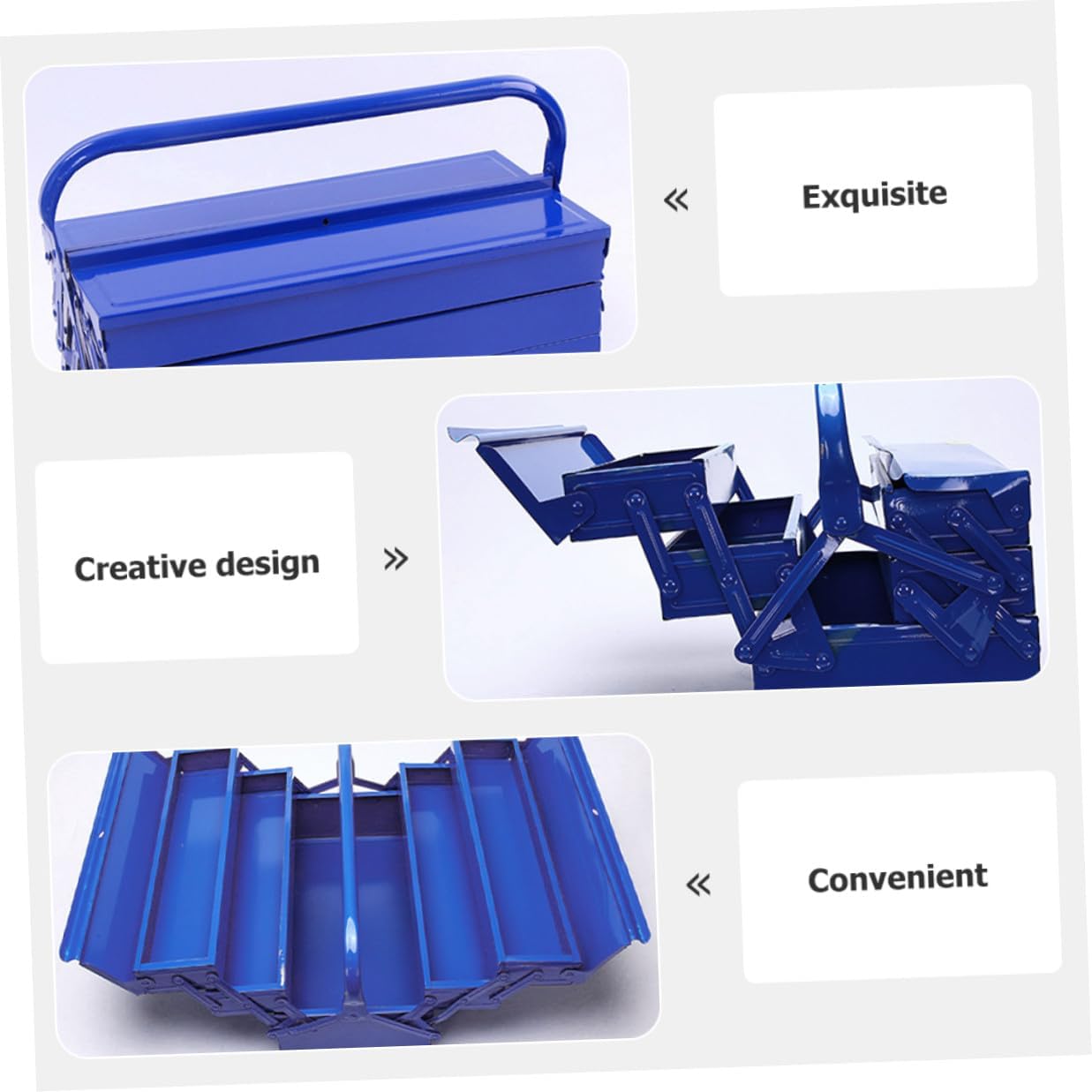 Kisangel Large Portable Iron Tool Box Multi-layer Storage Organizer 420x200x200mm Heavy-duty Mechanics Repair Car Trunk Toolbox for Home and Automotive Use