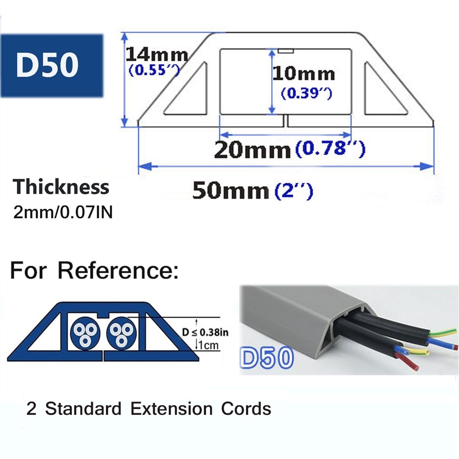 3 Metros Cubierta de Suelo para Cable, canaleta pasacables para Suelo, Protector de Cable de alimentación Autoadhesivo Cubierta de Cable de Piso, Tira de Agarre de Cable, Cubierta de Cable (Color : W