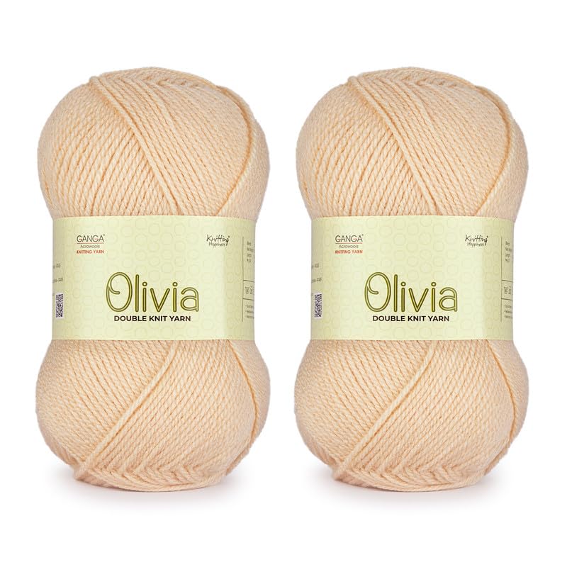 Image of Ganga Acrowools Acrylic Olivia, Double Knit Yarn. Hand Knitting and Crochet Yarn. Oekotex Class 1 Certified. Pack of 2 Balls - 100Gms Each. Shade No. - OLV031, Scotch Mist