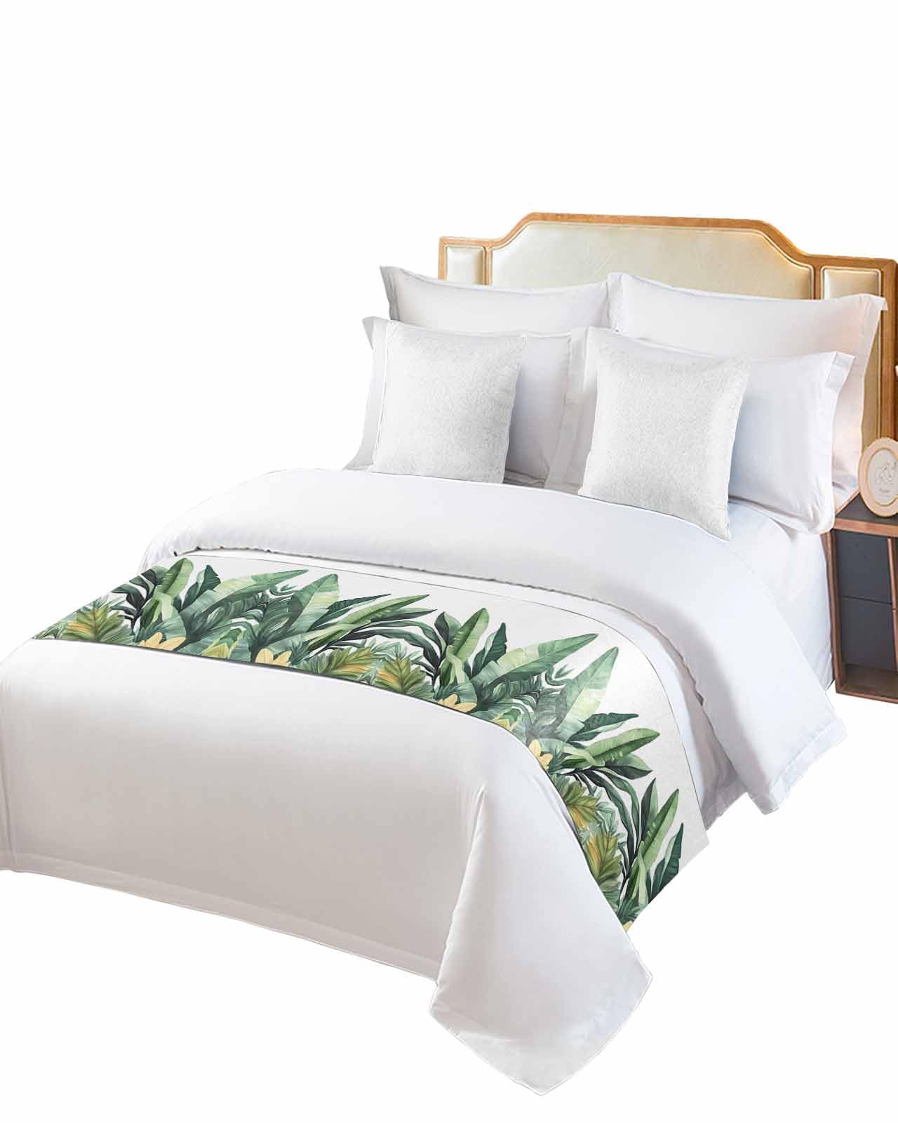 DecorLovee Tropical Leaves Bed Runners for King Size Bed, Decorative Bed Throws for Foot of Bed, Farmhouse Summer Botanical Plants Bed Runner Sofa Throw Bedding Scarf Protector Slipcover for Bedroom