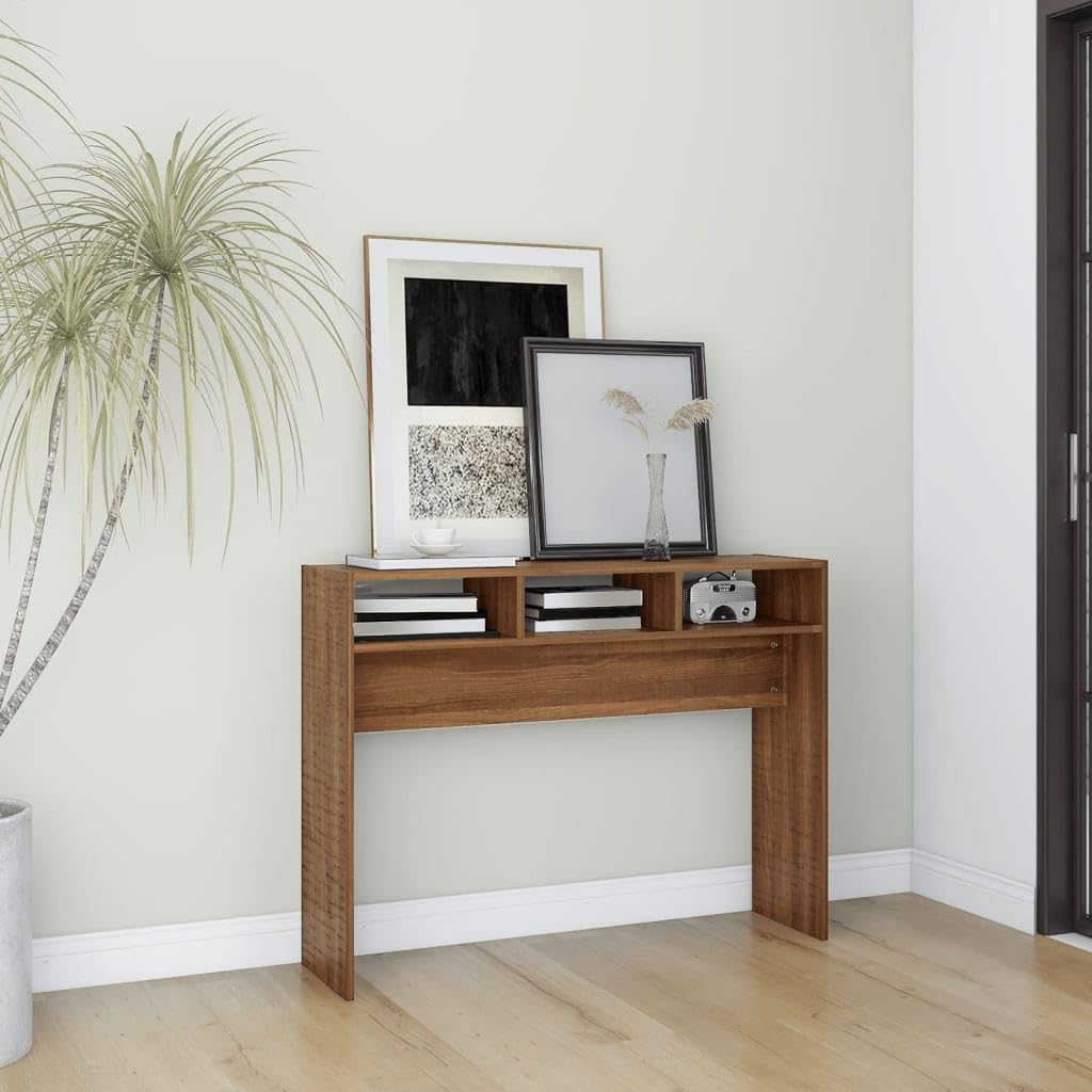 Konsolentisch, Eiche, Braun, 105 x 30 x 80 cm, aus Holz, praktischer Eingangstisch für Wohnzimmer, Flur oder Büro, glatte Oberfläche, leicht zu reinigen mit einem feuchten Tuch, inkl