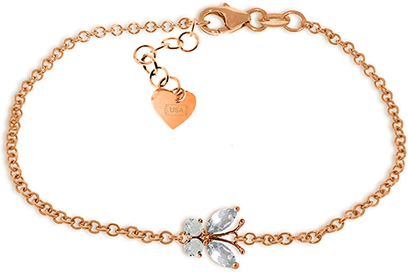 Galaxy Gold GG 14k Rose Gold Aquamarine Butterfly Bracelet