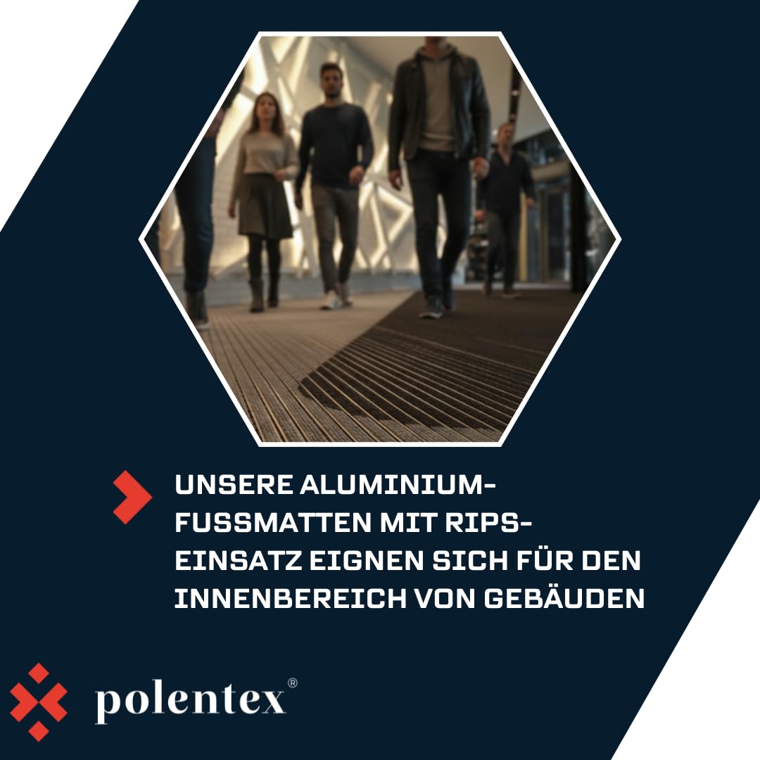 Aluminium-Fußmatte für Türen mit Rahmen 100x50 cm, verstärkt 17 mm, Textil, objektgeeignete Eingangsmatte für Innen, trocknend, Rips Anthrazit, rutschfest