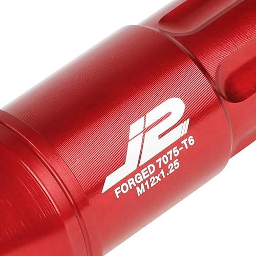 Miniatura 3 de J2 Engineering LN-T7-011-125-RD 20 piezas M12 x 1.25 7075-T6 Tuerca de aluminio de 1.969 in de extremo abierto con llave de enchufe (rojo)