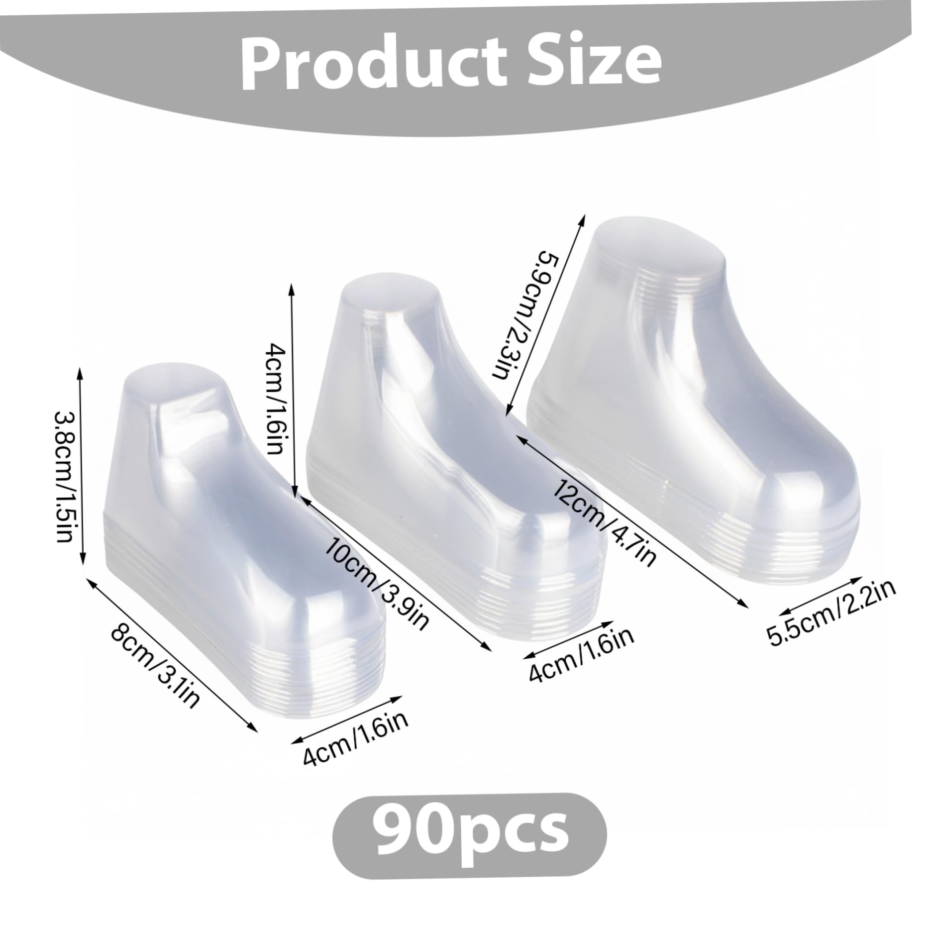 Modello di scarpe in plastica trasparente per scarpine da neonato, 90 pezzi di espositore trasparente per scarpe da neonato, modellatori multi-misura per mantenere la forma (8/10/12 cm), piede t